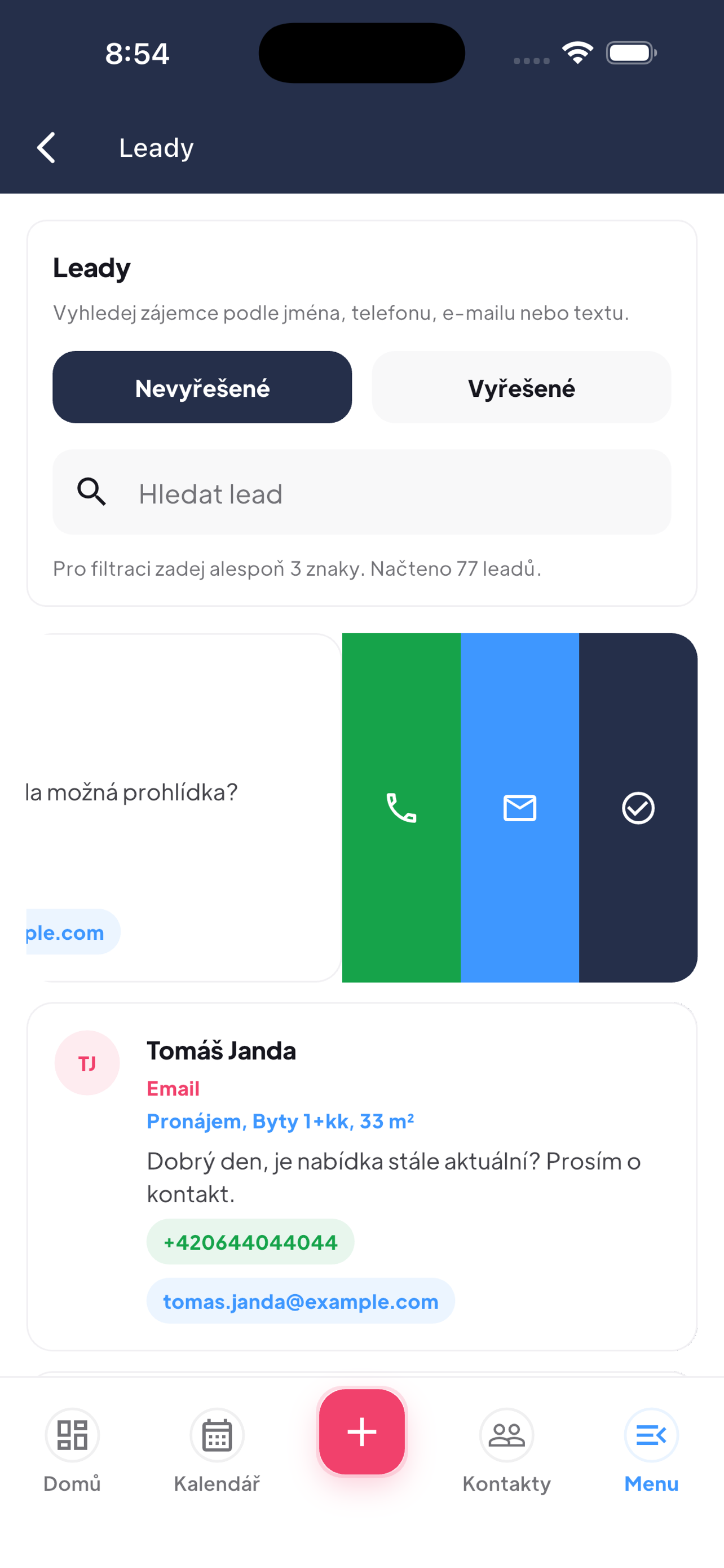 Leady v aplikaci RealCRM